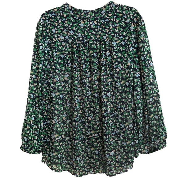 Chicos Abstract Dot Print Blouse Size 3 Womens XL Navy Kelly Semi Sheer Tunic - Picture 9 of 16